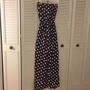 Maroon and white polka dot jump suit